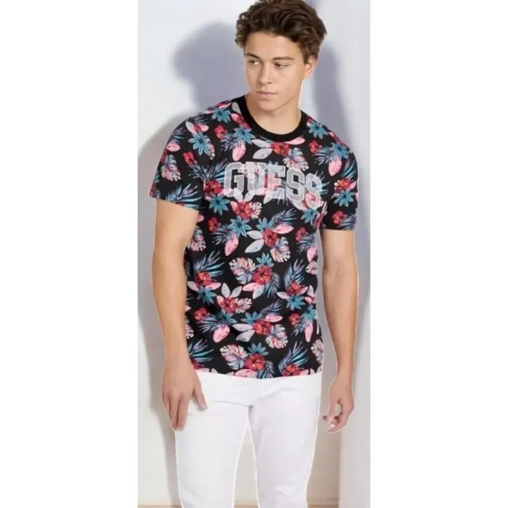 Guess Men Haka AOP Floral Graphic Crew Neck Short Sleeve Tee Colorful NEW Large - Picture 2 of 8